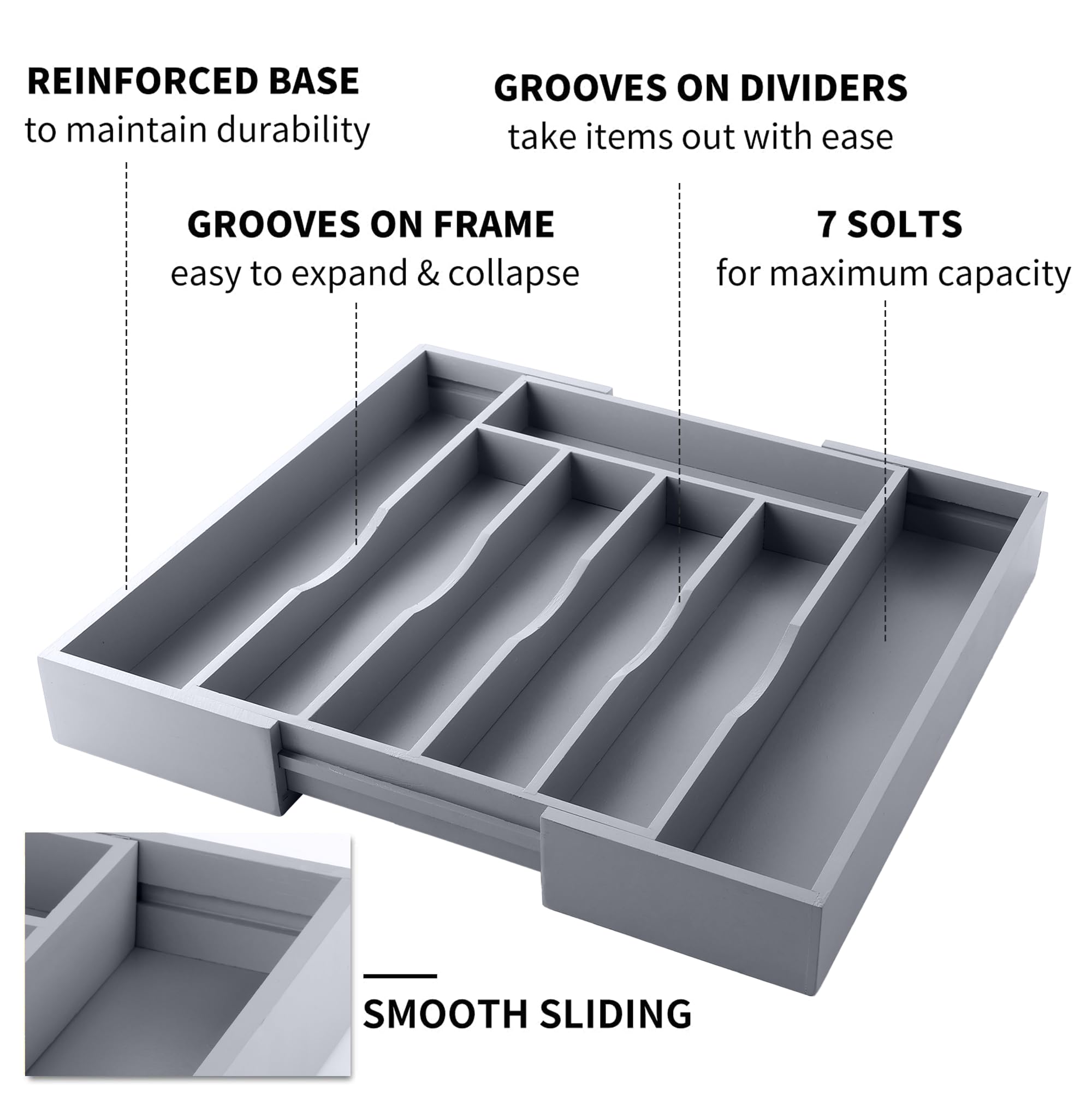 oridom Expandable Bamboo Drawer Organizer extended width demonstrates drawer fit.