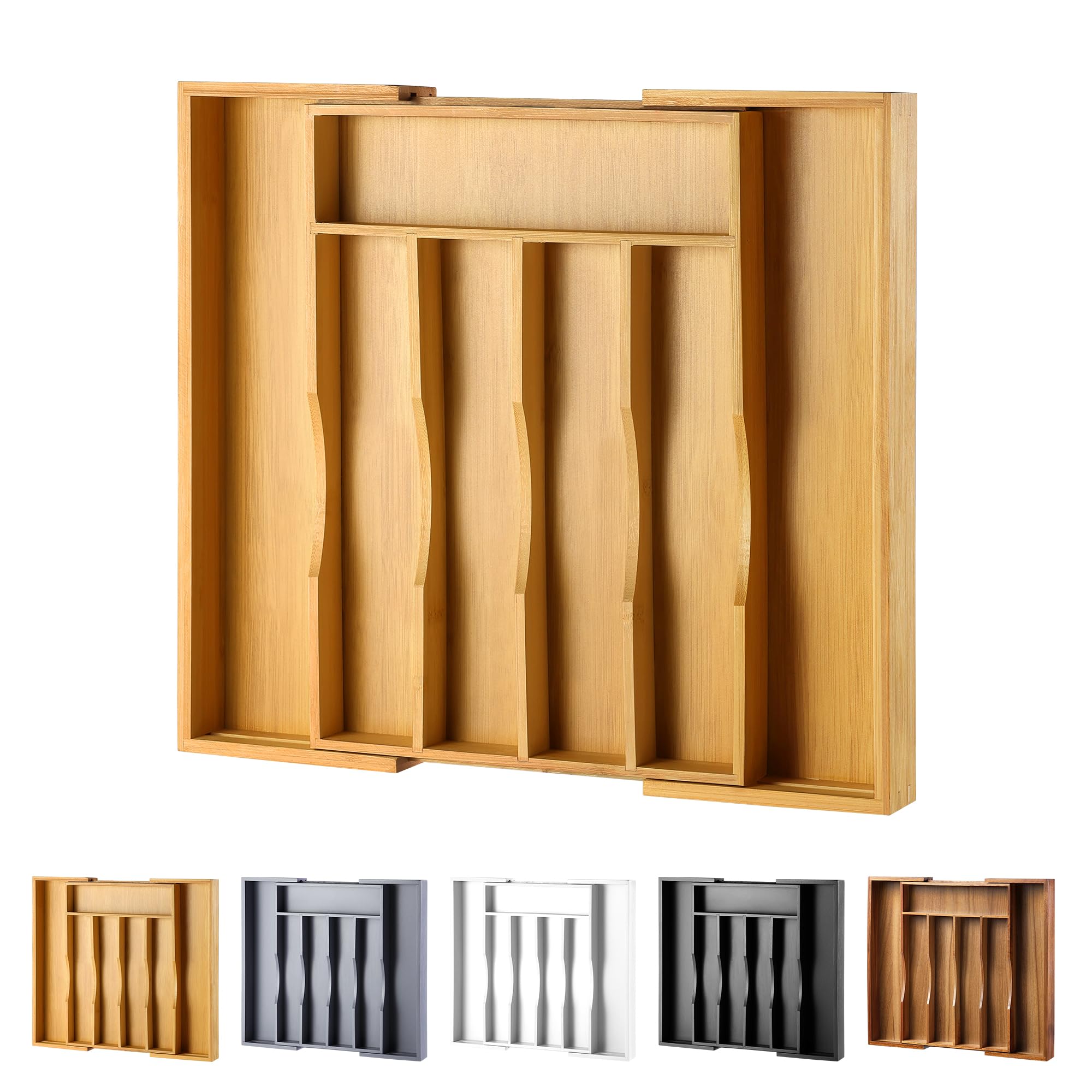 oridom expandable bamboo drawer organizer full view—tidy cutlery storage