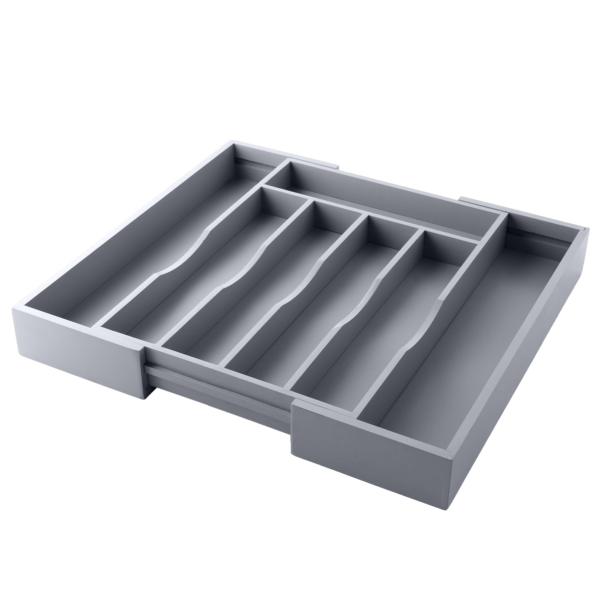 oridom Expandable Bamboo Drawer Organizer in a modern kitchen setting.