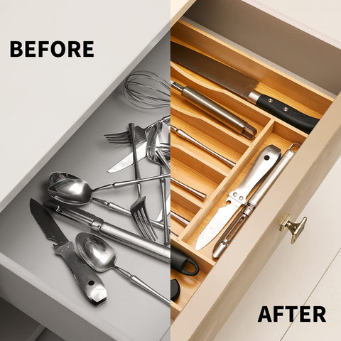 oridom expandable bamboo drawer organizer smooth sliding action for easy access