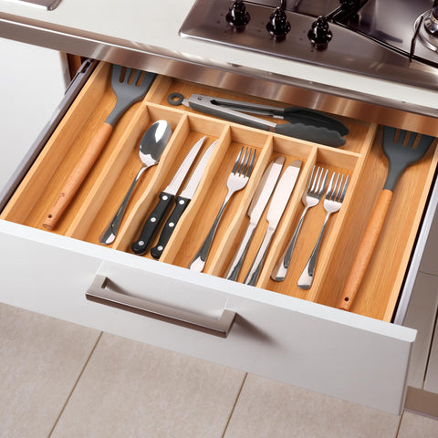 Oridom expandable organizer supports customizable compartments for varied utensil sizes.