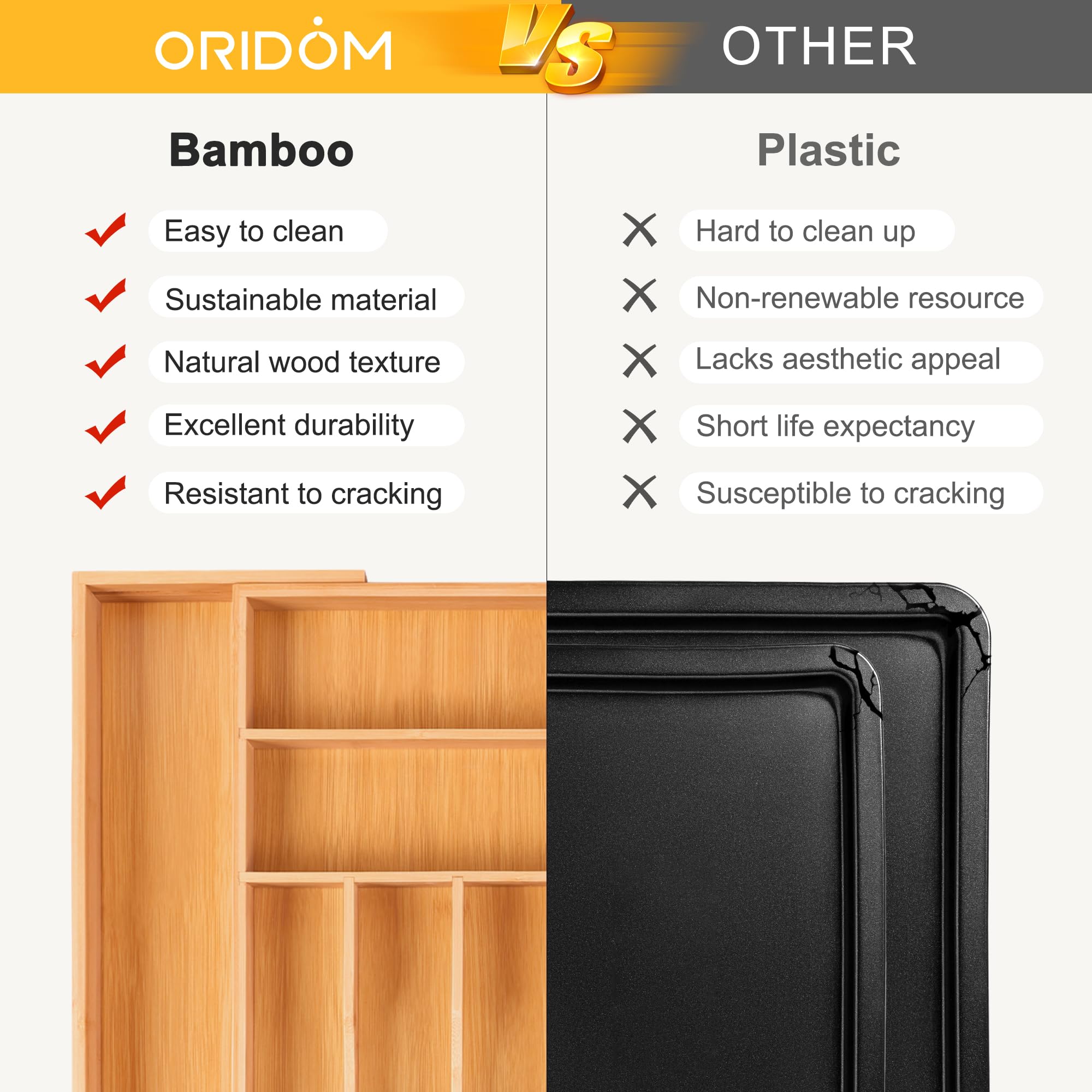 Oridom silverware tray resists moisture and kitchen mess for long-lasting use.