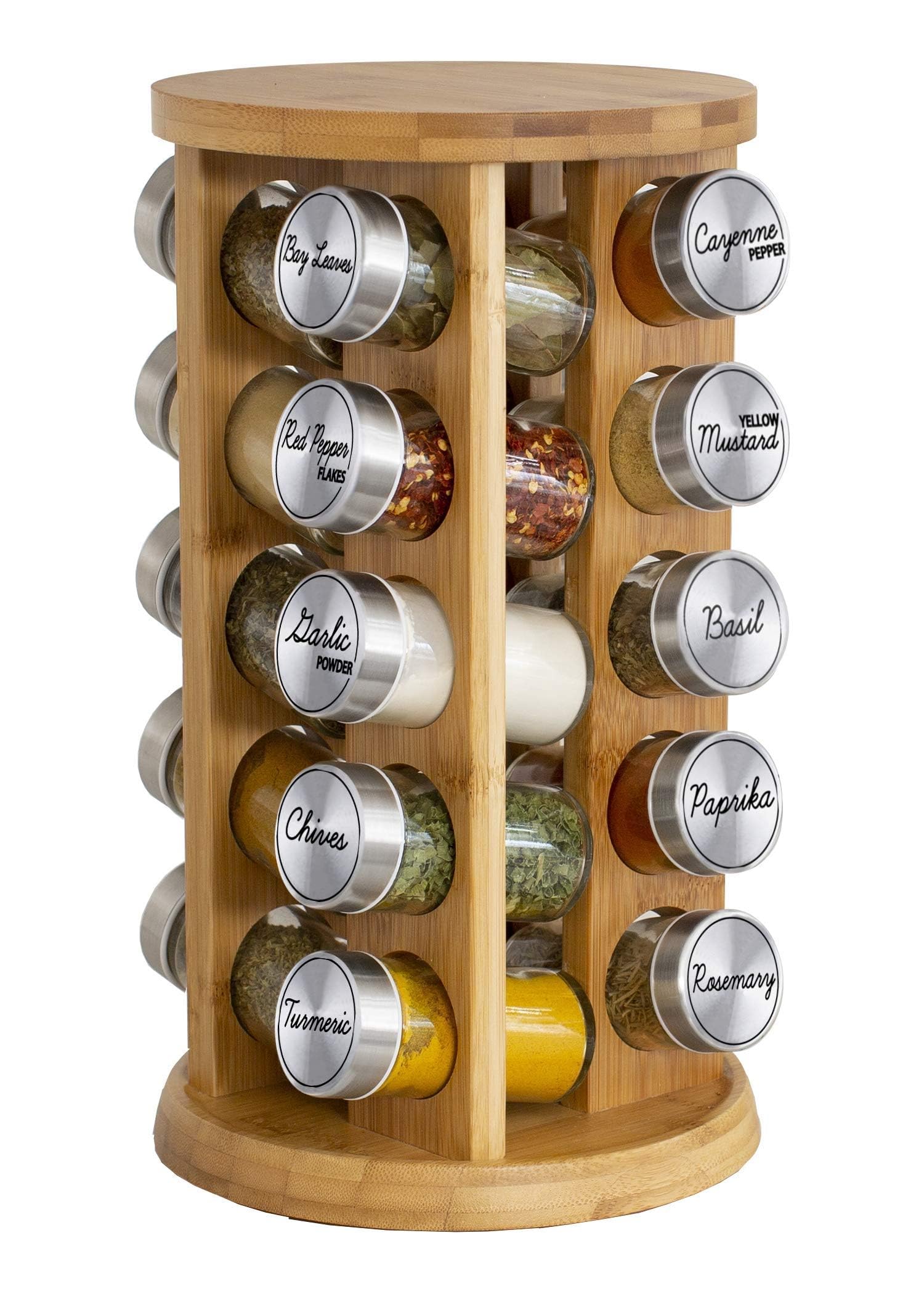 Orii 20 jar bamboo spice rack with rotating base for easy access