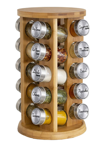 Orii 20 jar bamboo spice rack with rotating base for easy access