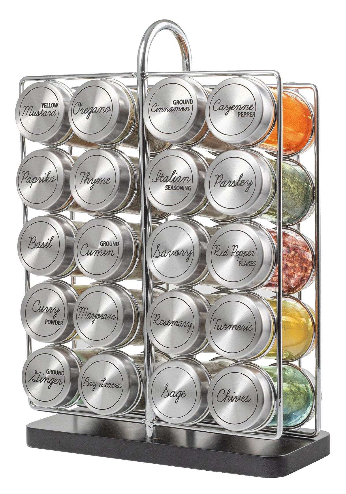 Orii 20-jar spice rack on a clean kitchen counter for organized storage.