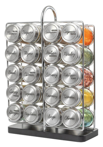 Orii 20-jar spice rack on a clean kitchen counter for organized storage.