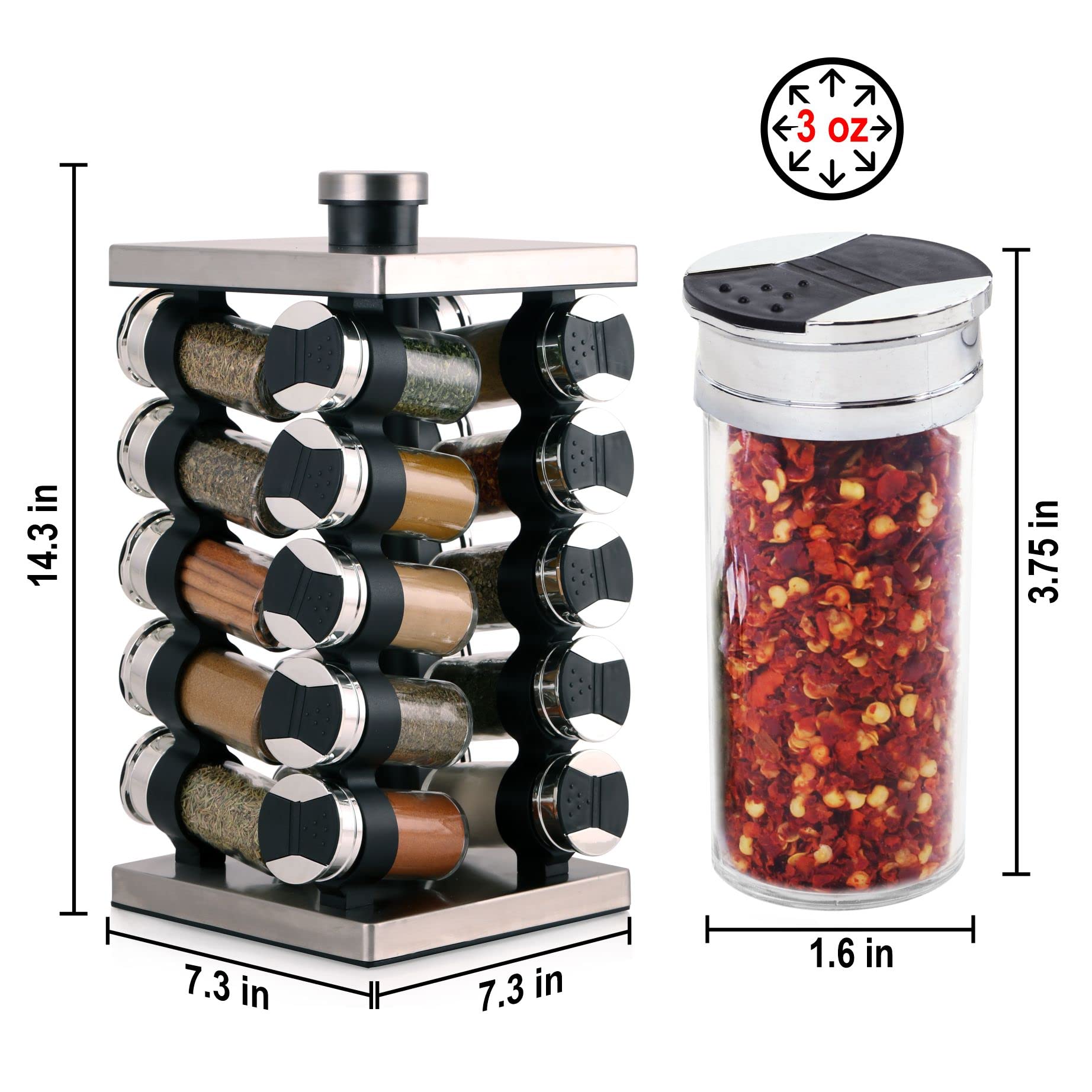 Orii sift-and-pour caps help mess-free dispensing with spoons.