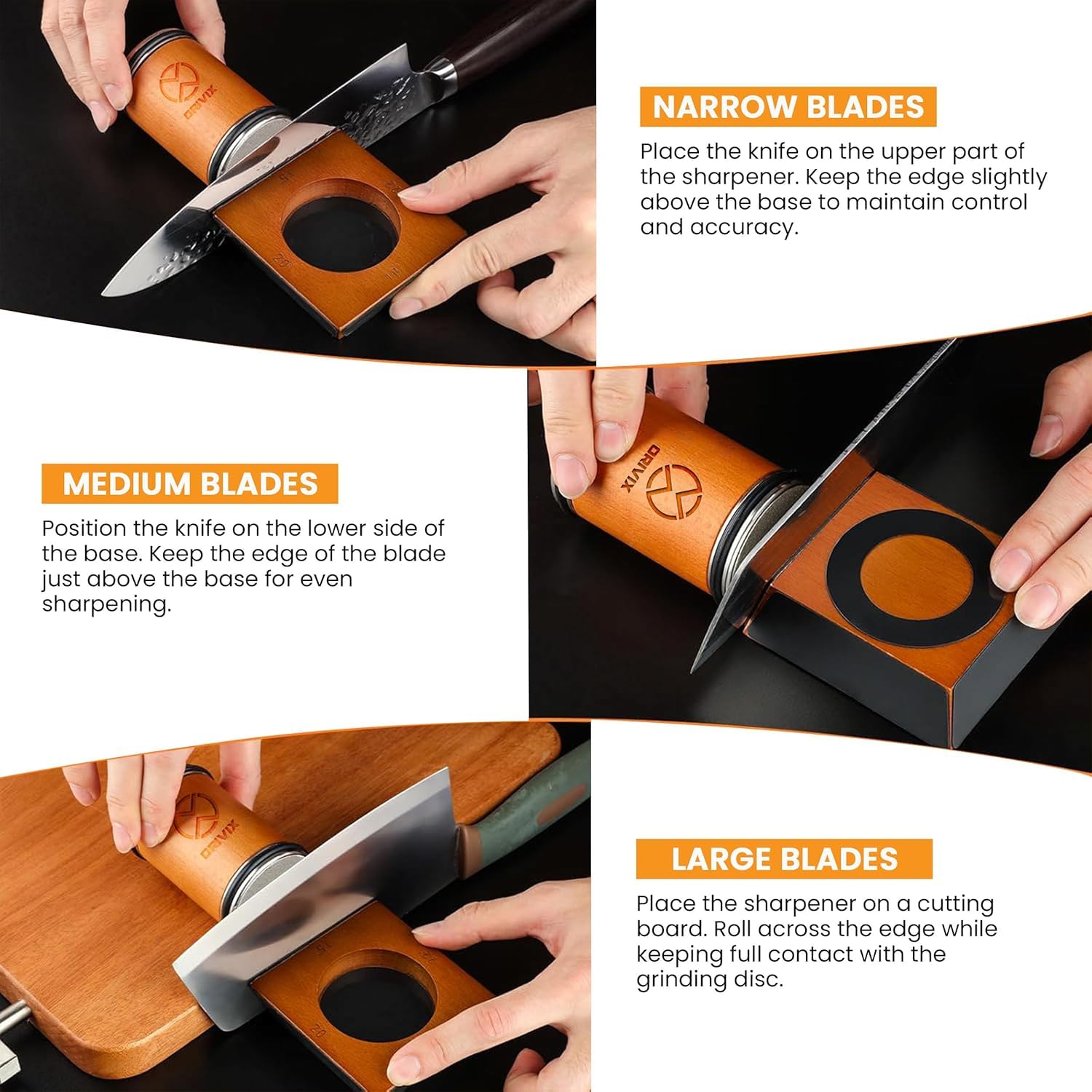 Orivix rolling sharpener enables professional-grade results at home.