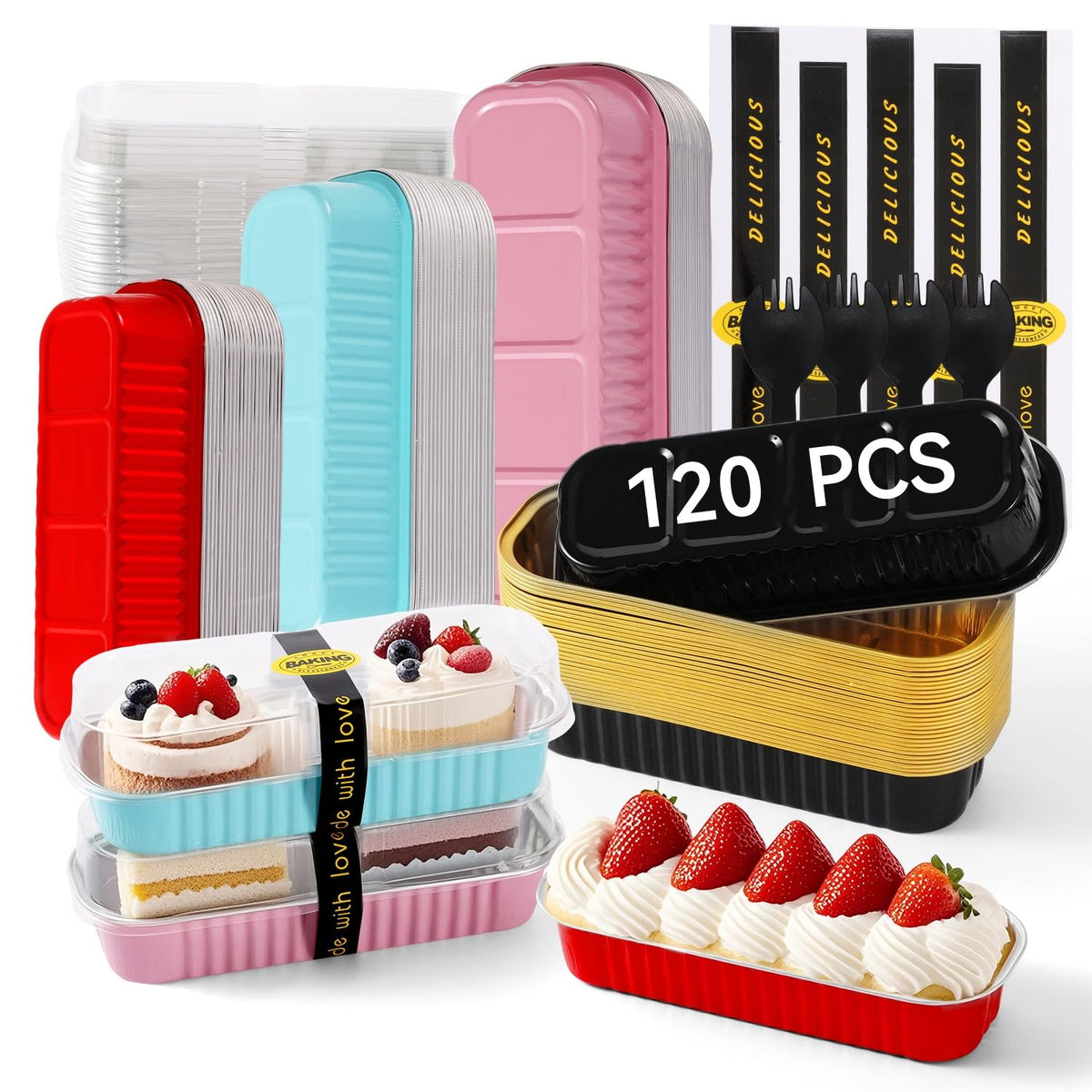 Orlashop mini loaf pans in pink with lids and spoons for colorful, convenient baking.