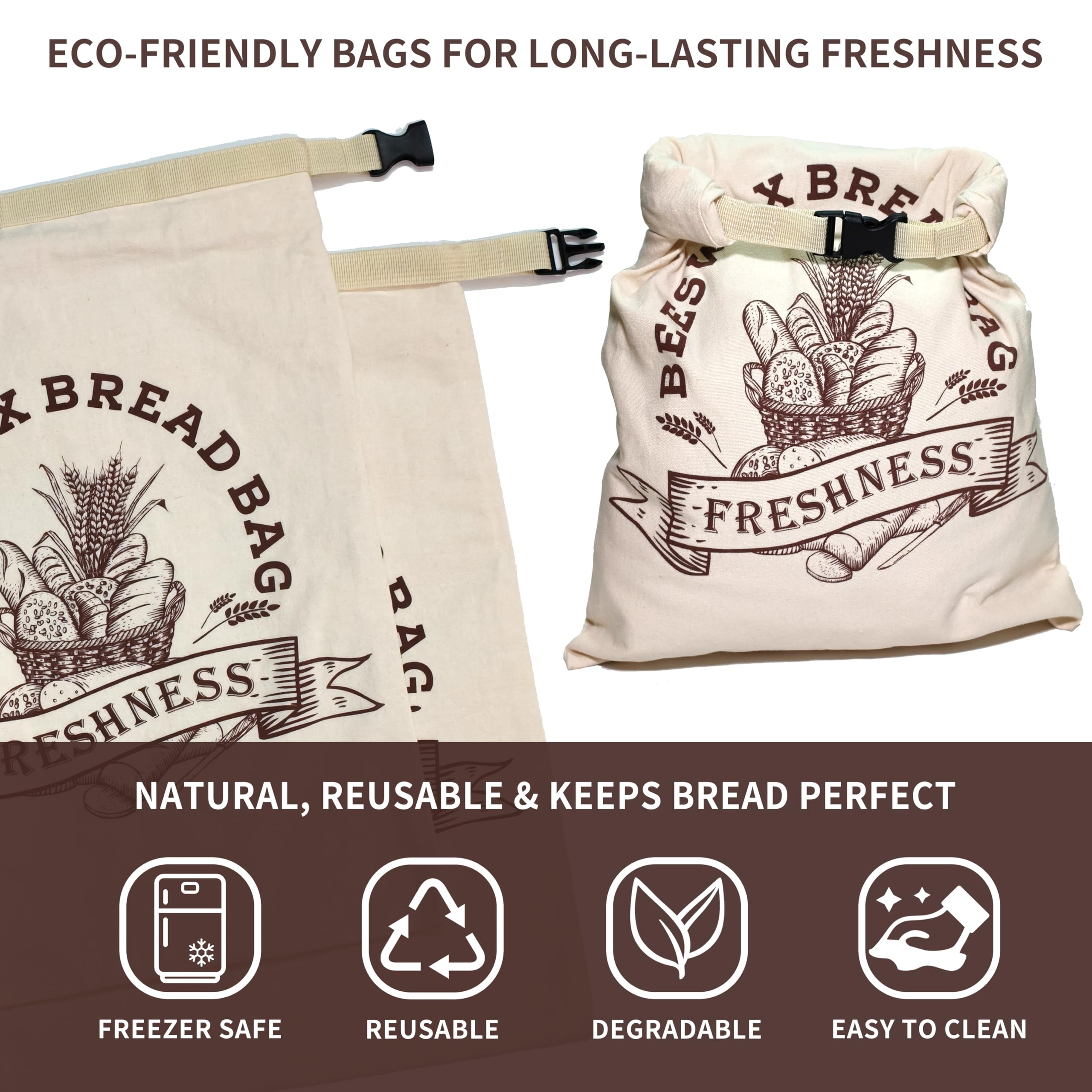 Orlithia bread bag stored in freezer for long-term freshness.