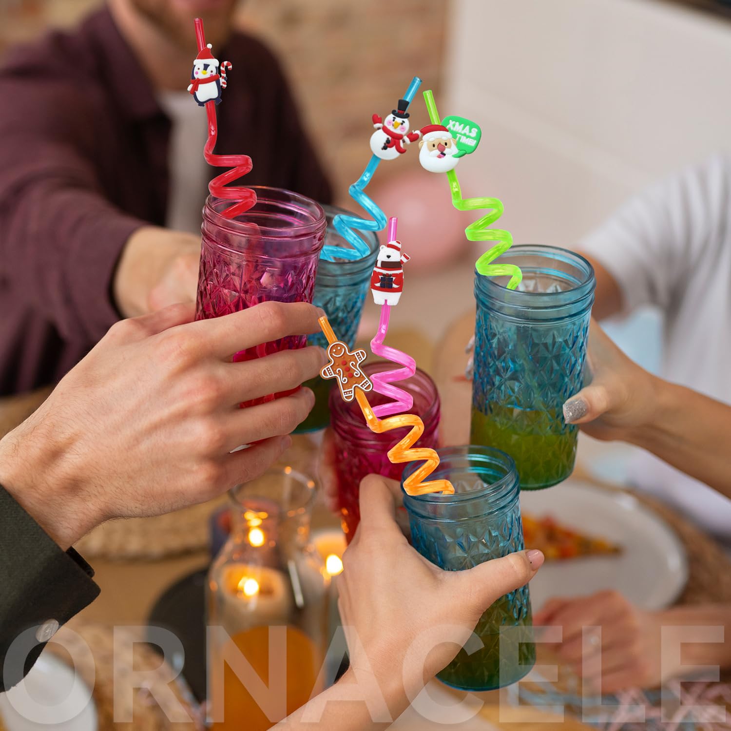 ORNACELE colorful toppers on reusable straws brighten party gatherings.