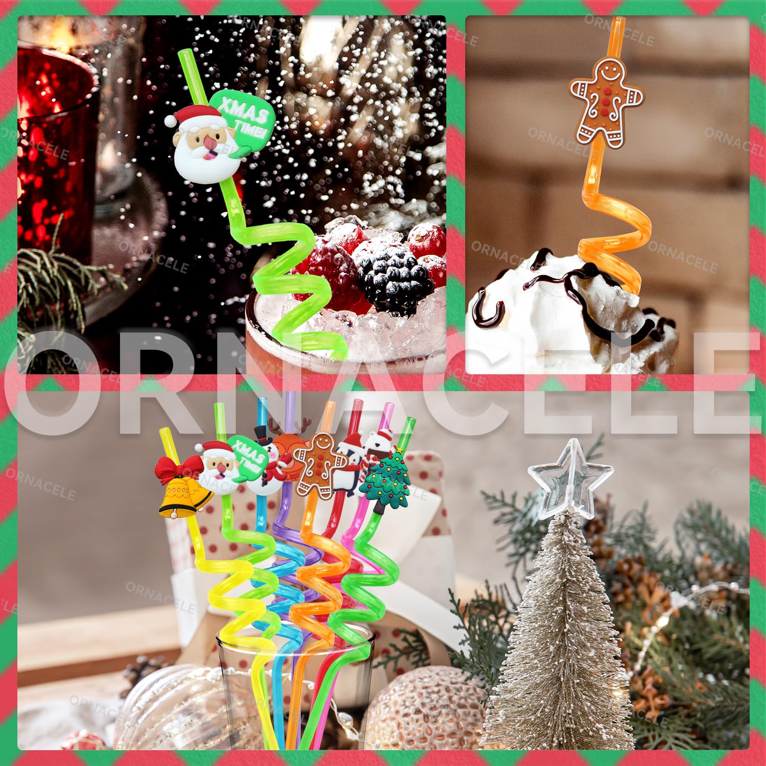 ORNACELE gingerbread man topper straw adds holiday charm to drinks.