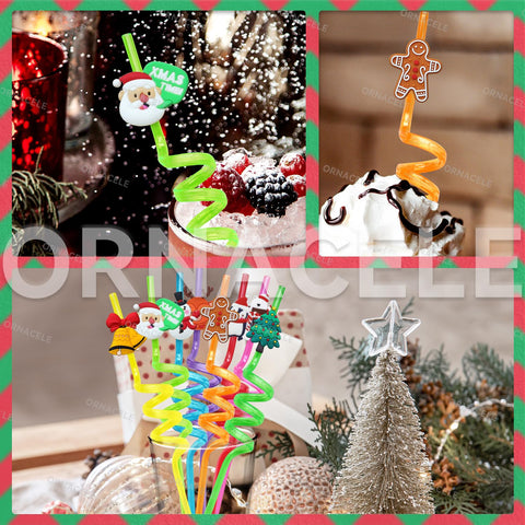 ORNACELE gingerbread man topper straw adds holiday charm to drinks.