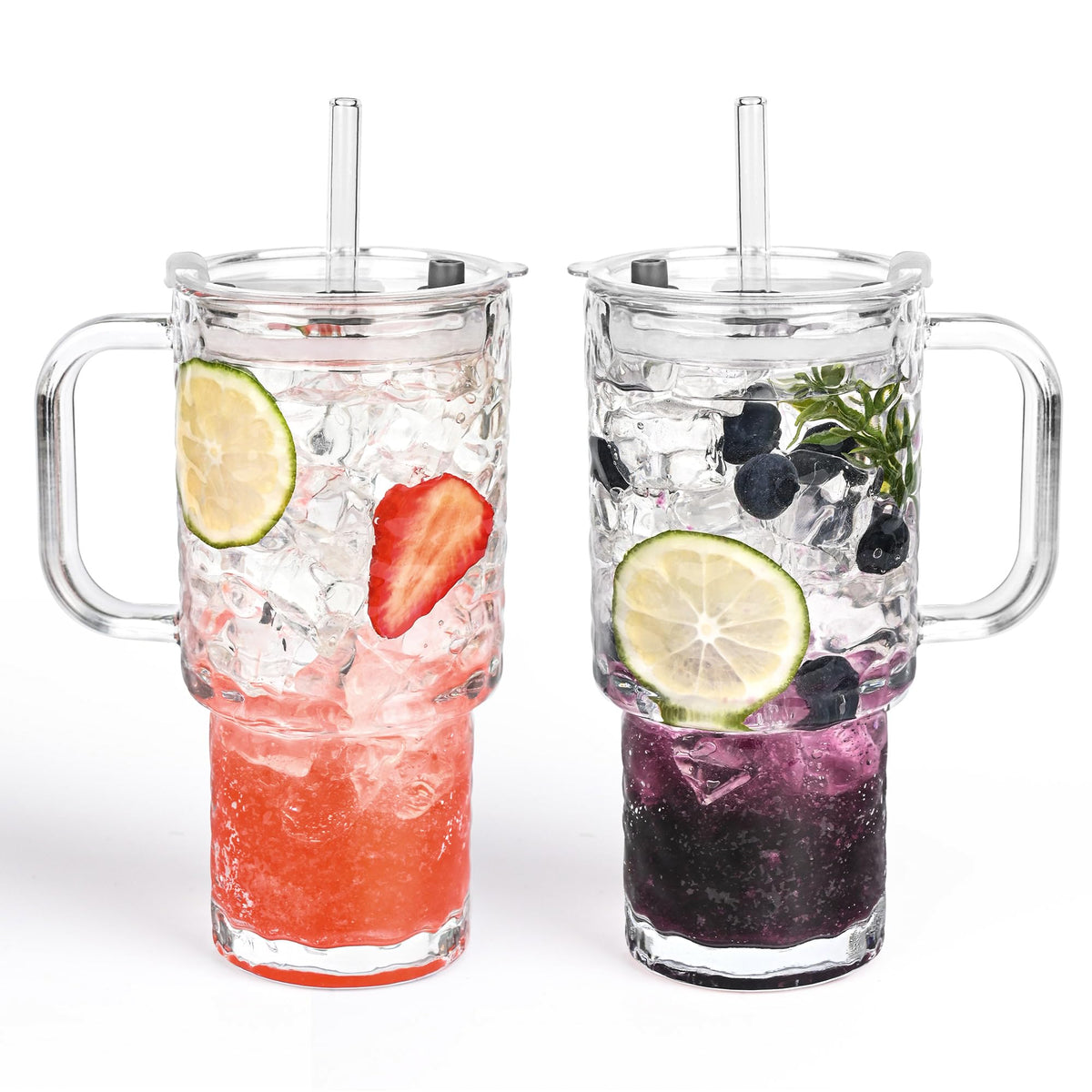 Oroklis 18oz glass tumbler with handle and lid, ideal for hot tea or iced coffee on the go