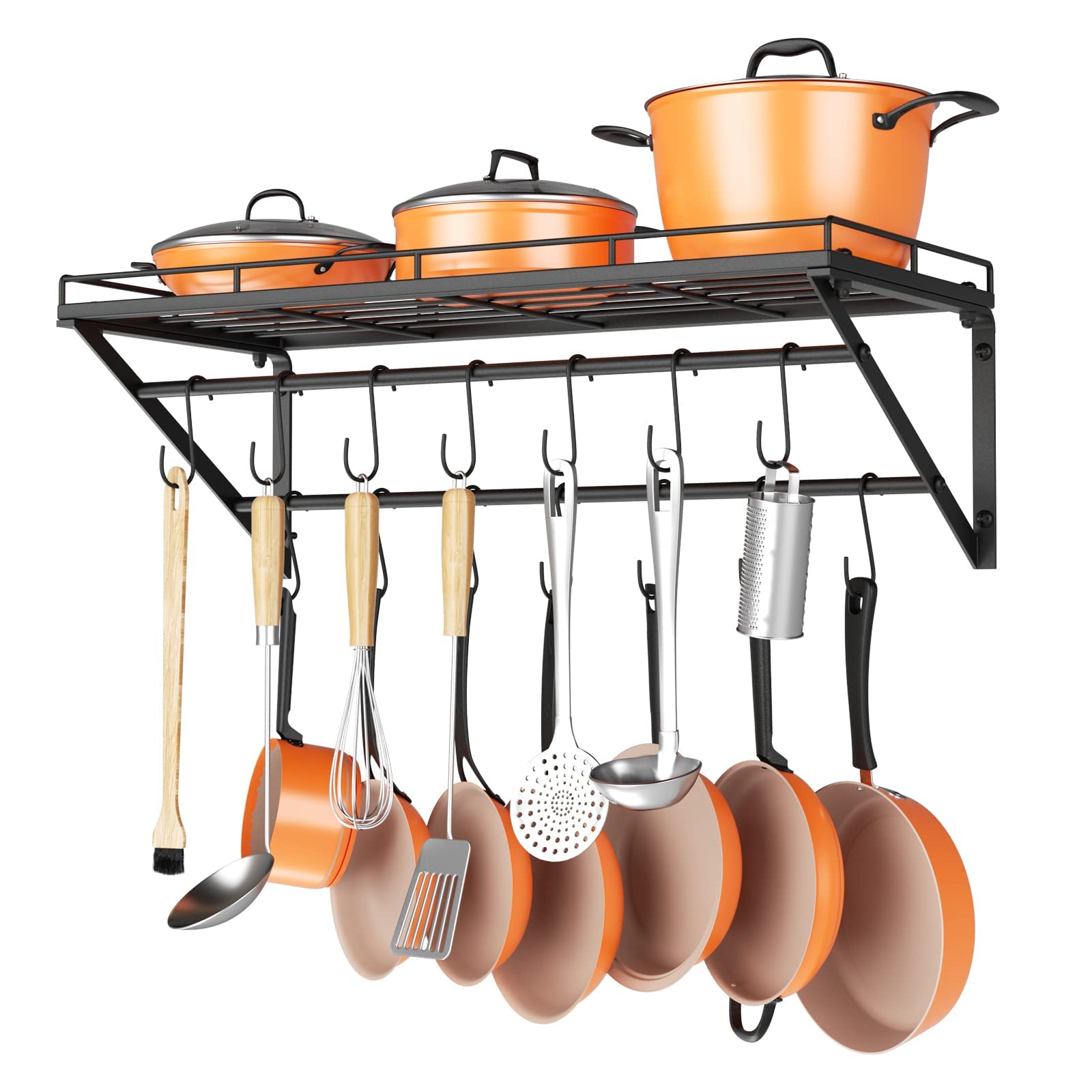 OROPY 31-inch wall-mounted pot rack for organized cookware and easy access