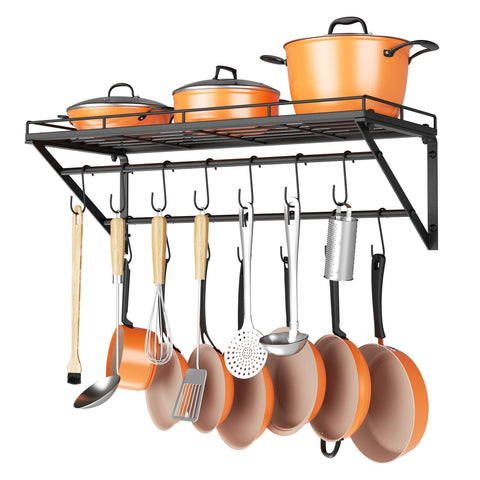 OROPY 31-inch wall-mounted pot rack for organized cookware and easy access