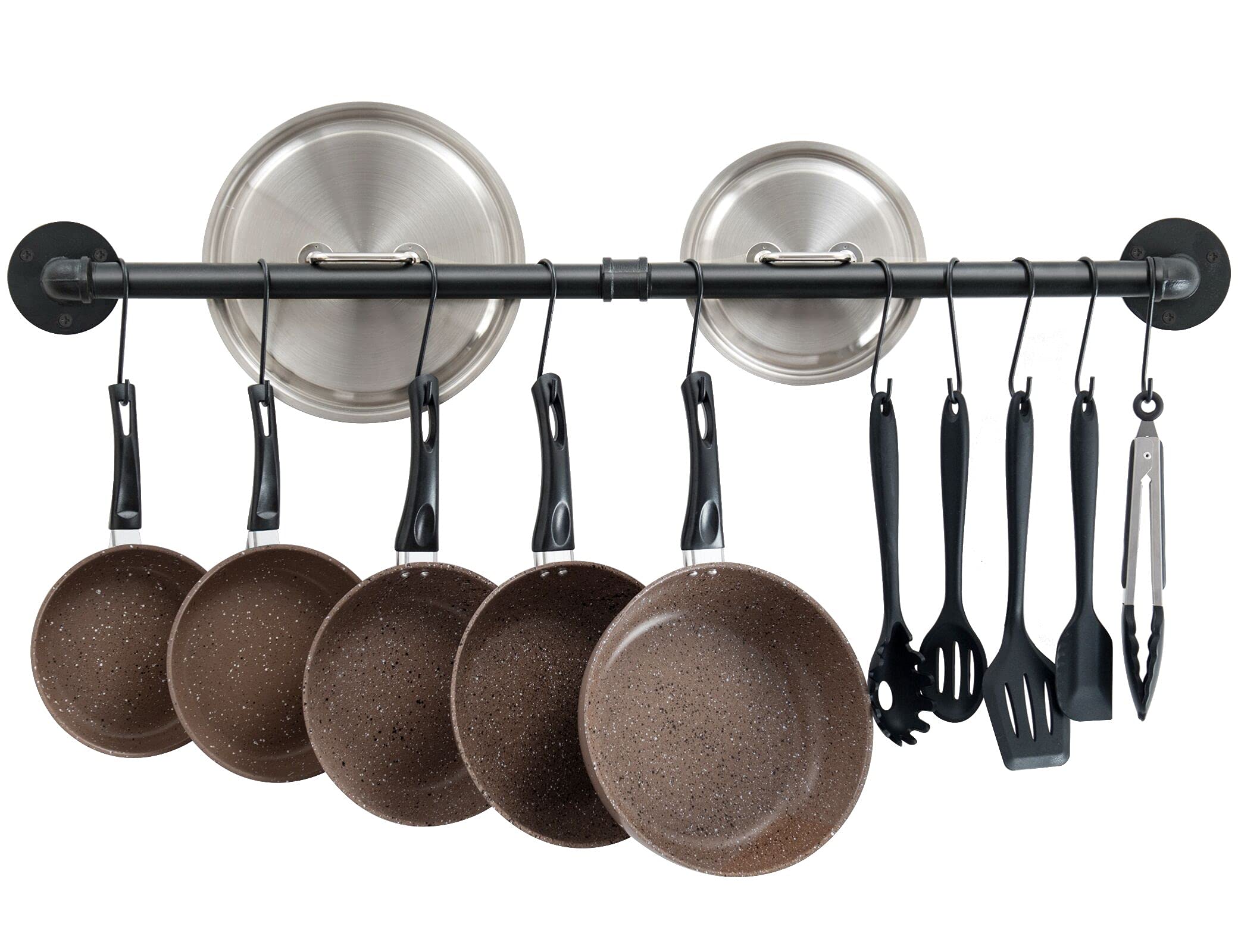 OROPY 38-inch wall mounted pot bar rack keeps pans organized and within reach.