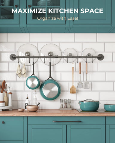 OROPY detachable pans rail offers versatile storage for lids and utensils.