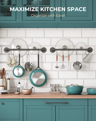 OROPY industrial pipe rail closeup showing matte black finish and sturdy hooks