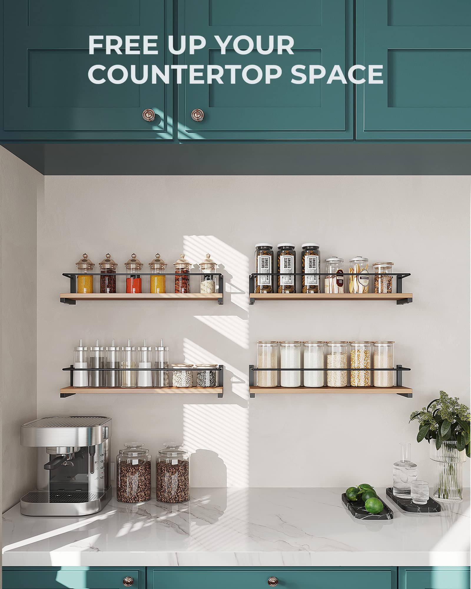 OROPY 2-pack spice rack with rustic wood brackets for durable kitchen storage.