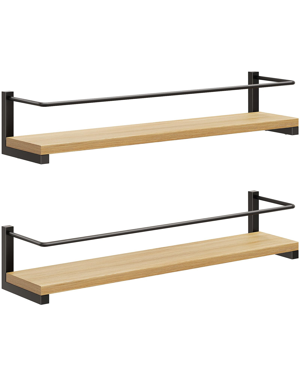 OROPY spice rack wall-mounted over stove in rustic wood keeps bottles within reach.