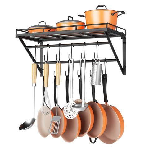 OROPY wall-mounted pot rack assembly demonstrates space-saving kitchen organization