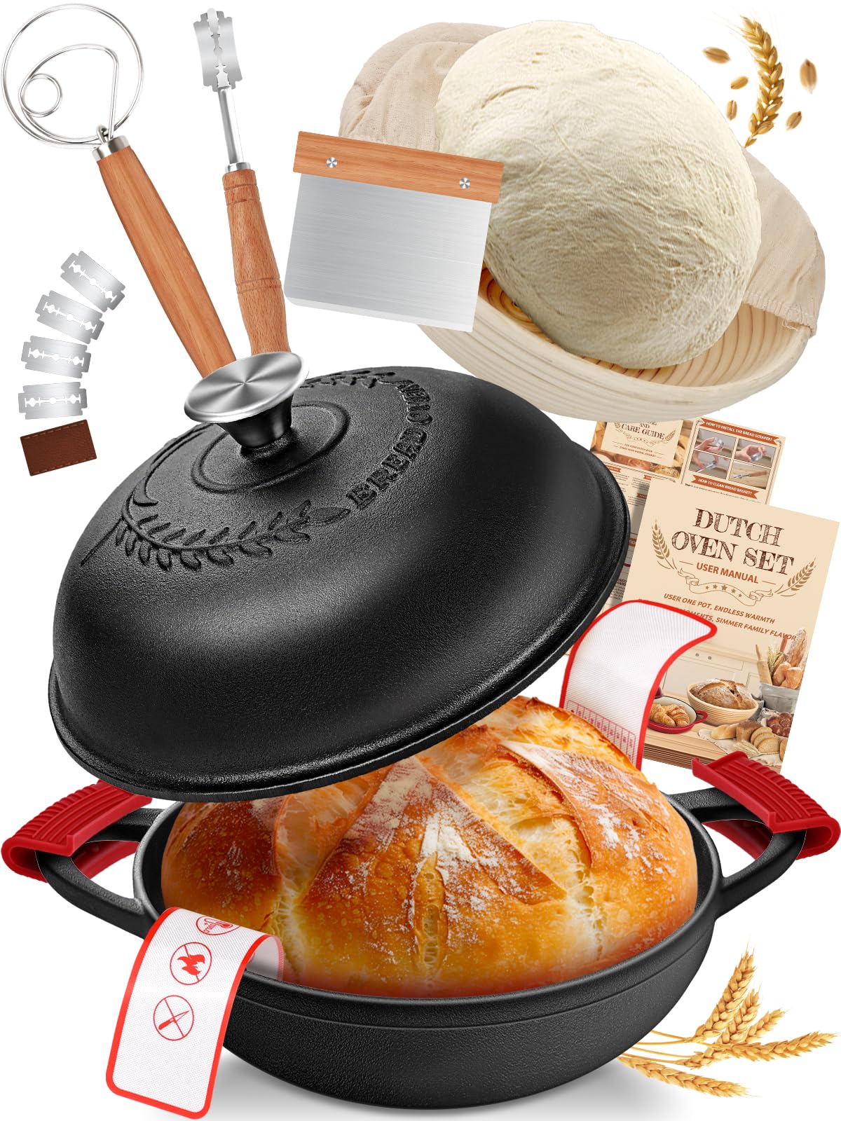 ORWIPO Dutch Oven 6QT with lid for even heat and crusty bread.