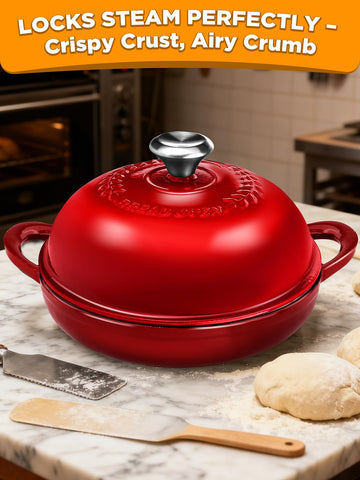 ORWIPO Dutch Oven gradient red side view demonstrates stylish kitchen-ready performance for artisan bread.