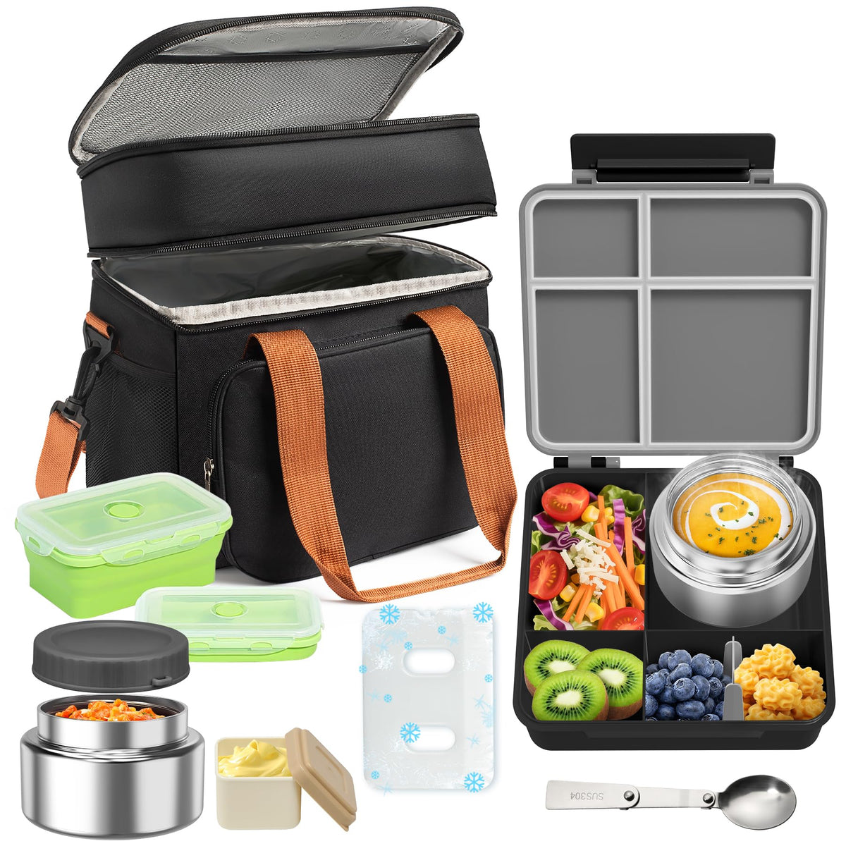 Orylia adult lunchbox with four compartments keeps meals organized for work days.