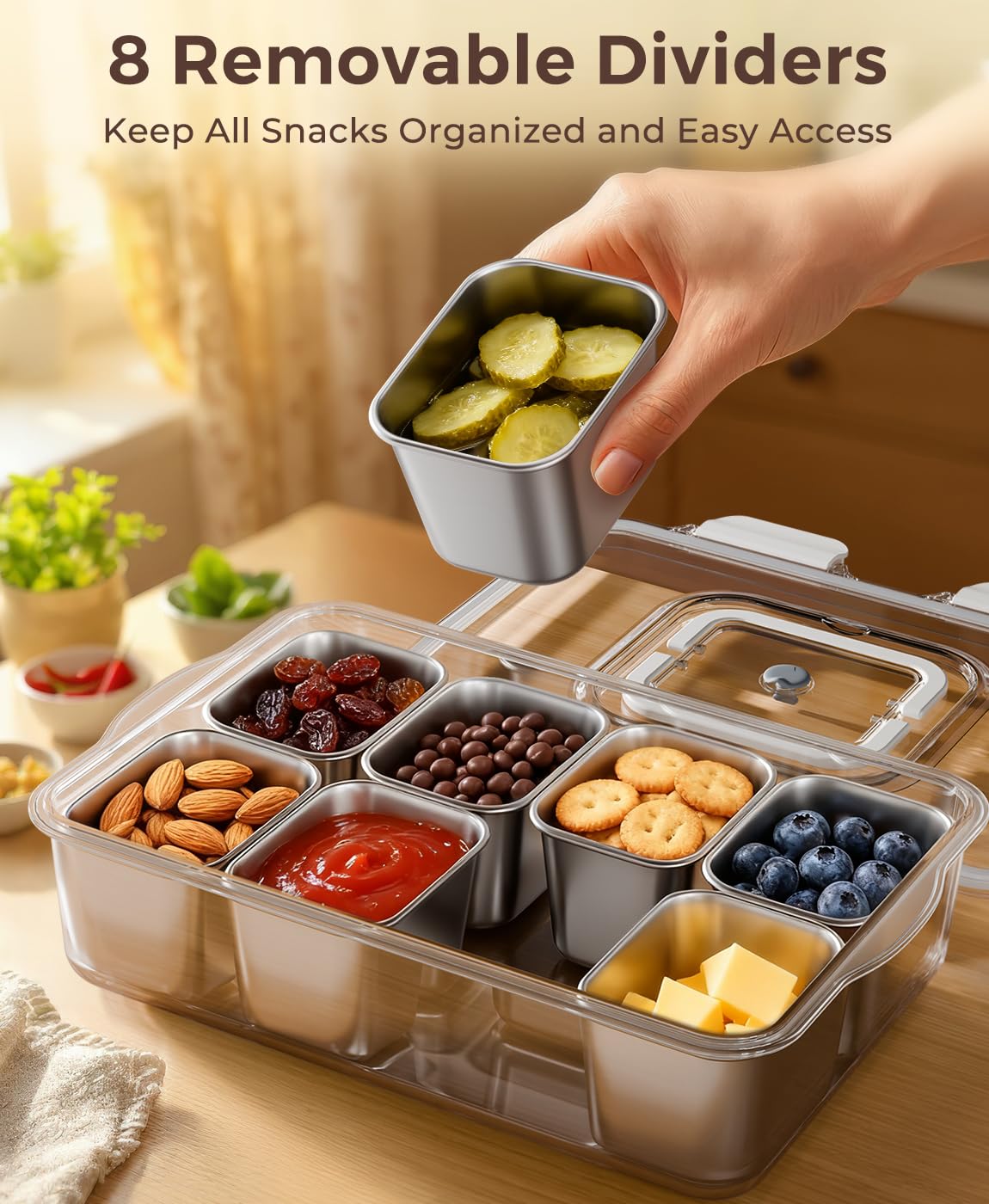Osfel Snackle Box inner lids keep flavors distinct and snacks fresh.