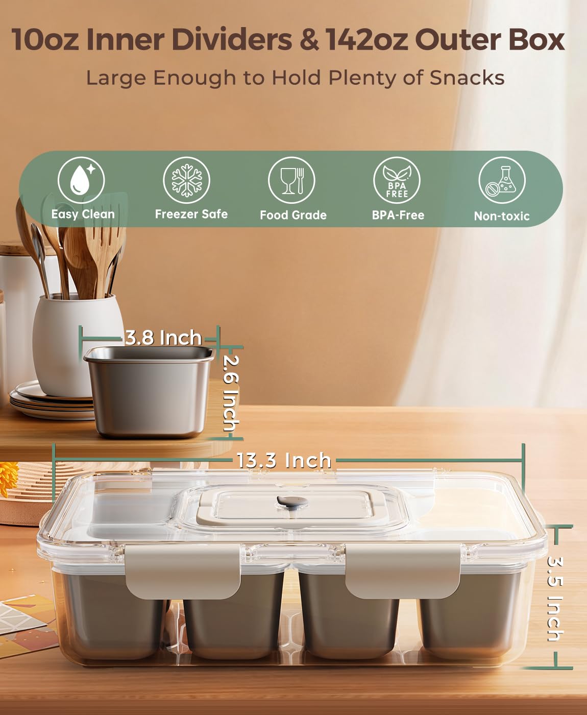 Osfel Snackle Box portable handle for easy carrying on trips.