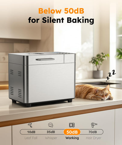 OSIPOTO bread maker operates at low noise during cycles.