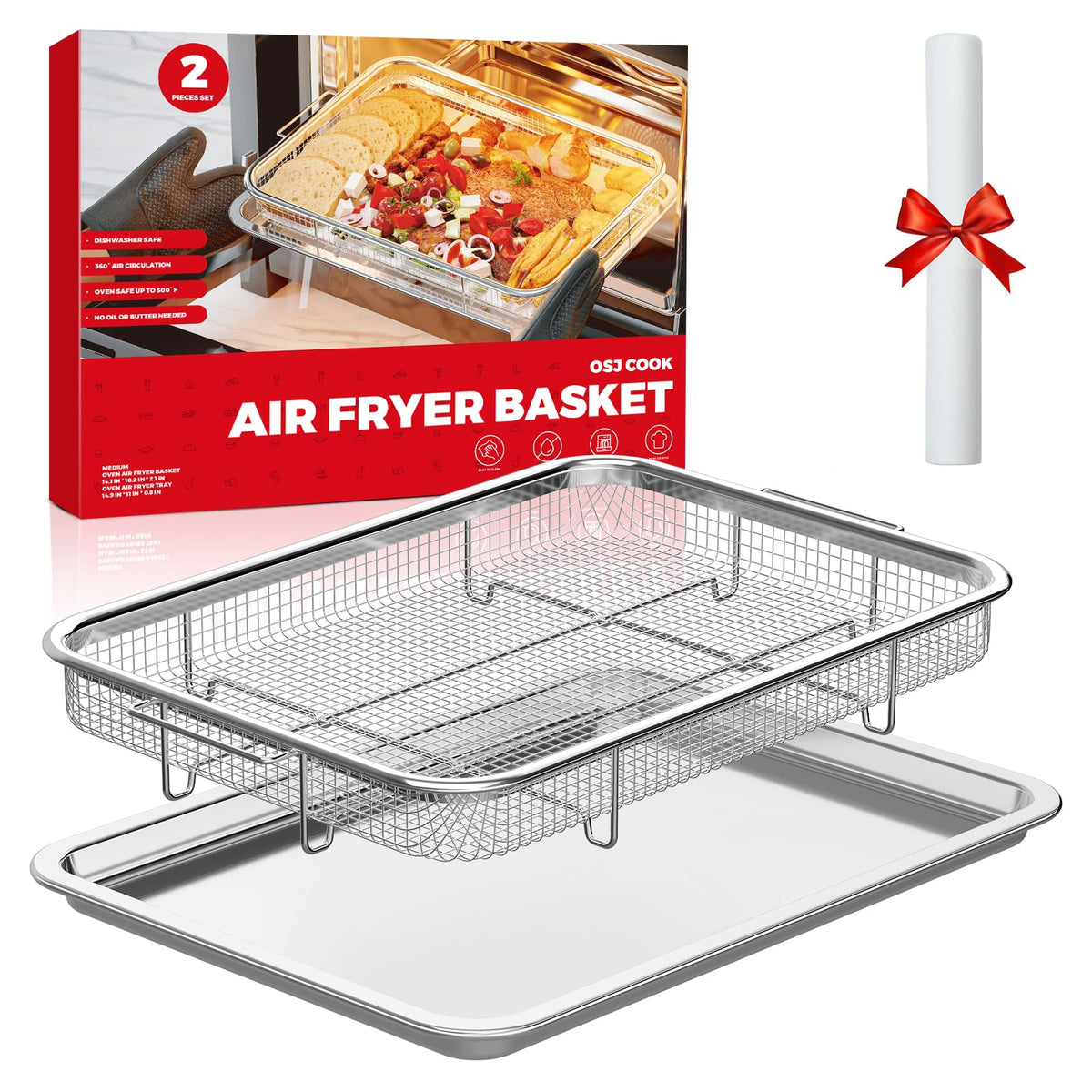 OSJ COOK air fryer basket for oven with compatibility for even air frying at home