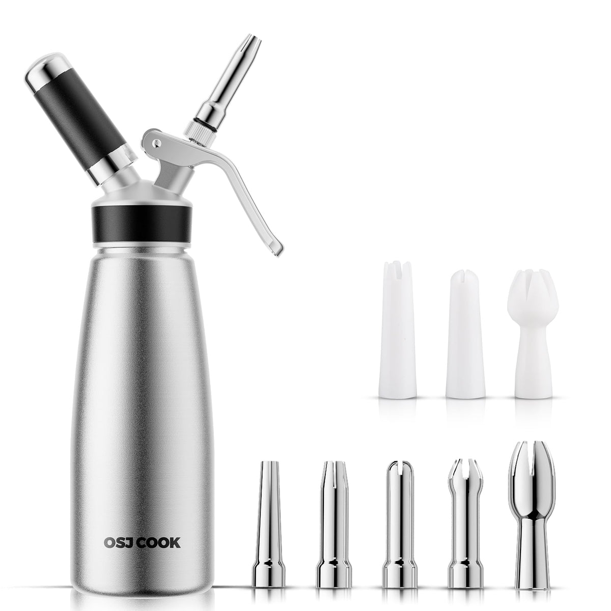 OSJ COOK professional aluminum whipped cream dispenser 500ml for cafe-quality toppings