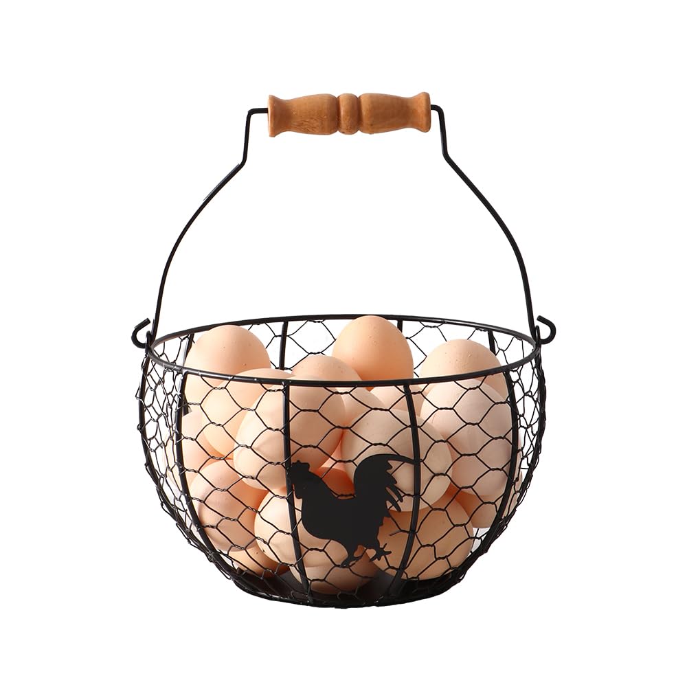 oskas fresh eggs collection basket with handle on counter keeps eggs organized and visible.