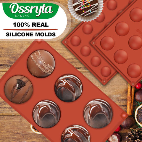 Ossryta 15-cavity semi-sphere molds ideal for multi-portion dome desserts.