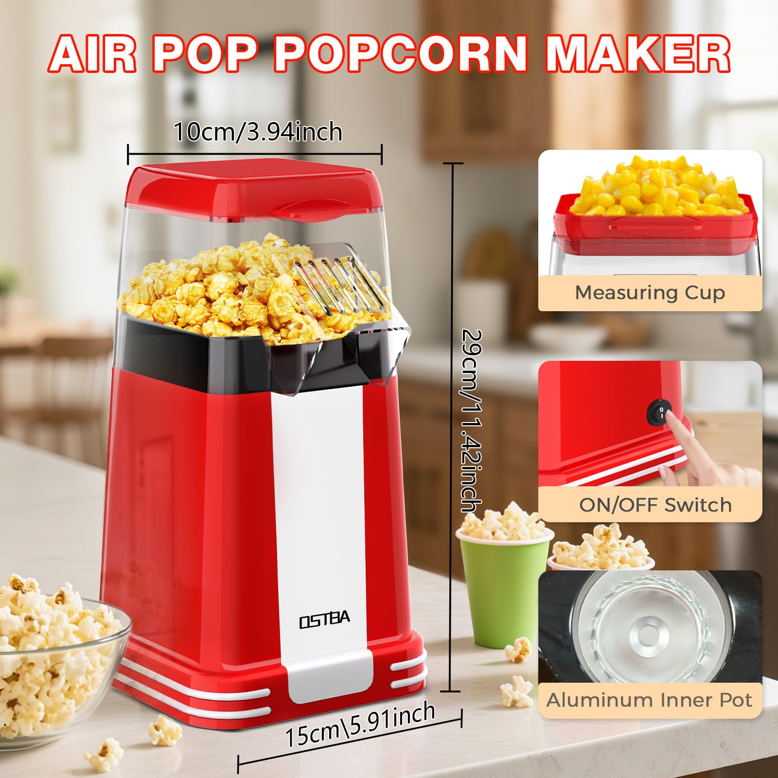 OSTBA popcorn maker BPA-free materials ensure safe, healthy snacking.