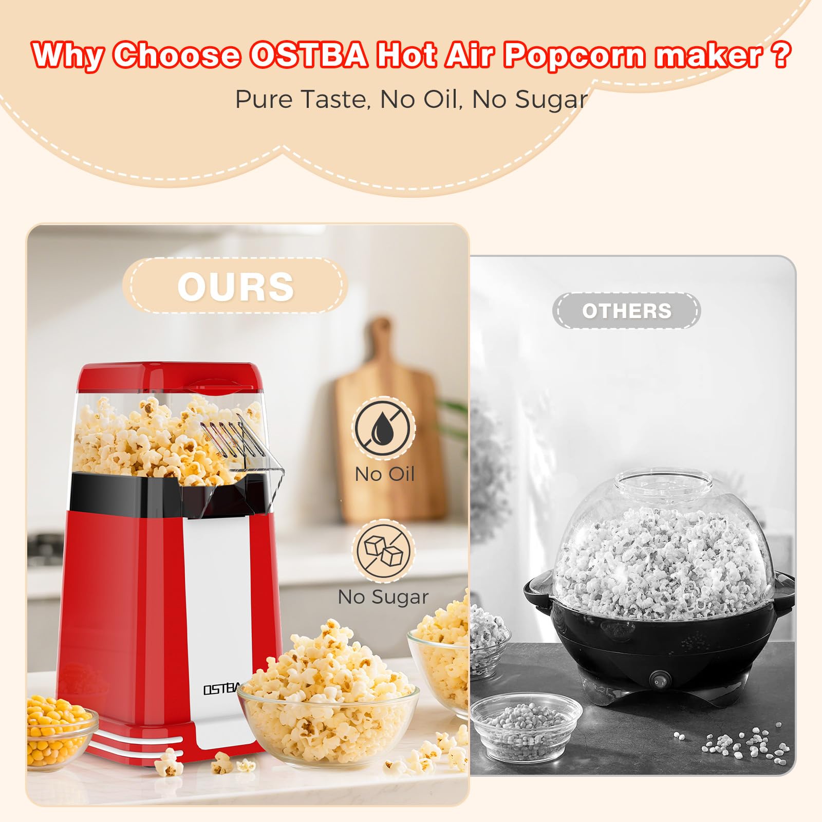 OSTBA popcorn maker easy-to-clean design simplifies post-snack cleanup.