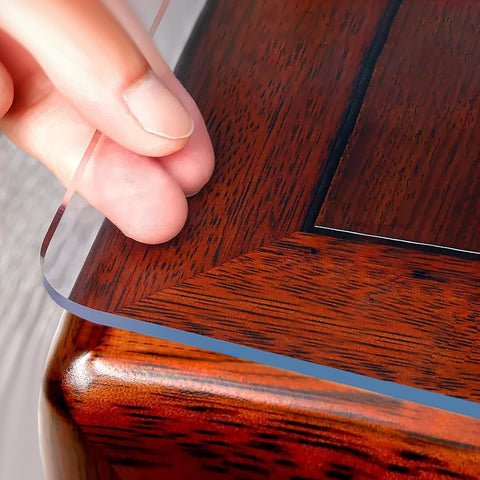 OstepDecor clear table protector showing crystal clarity protecting dining surfaces from scratches.