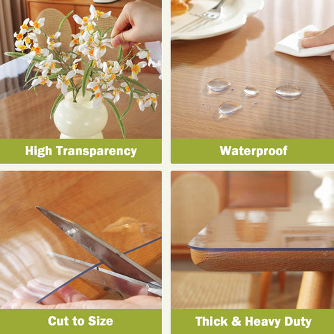 OstepDecor heavy-duty 1.5mm table cover stays in place on a busy dining table.