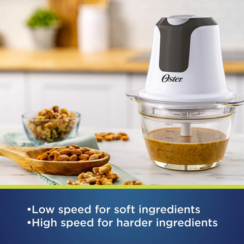 Oster chopper bowl featuring measurement markings for precise portions.