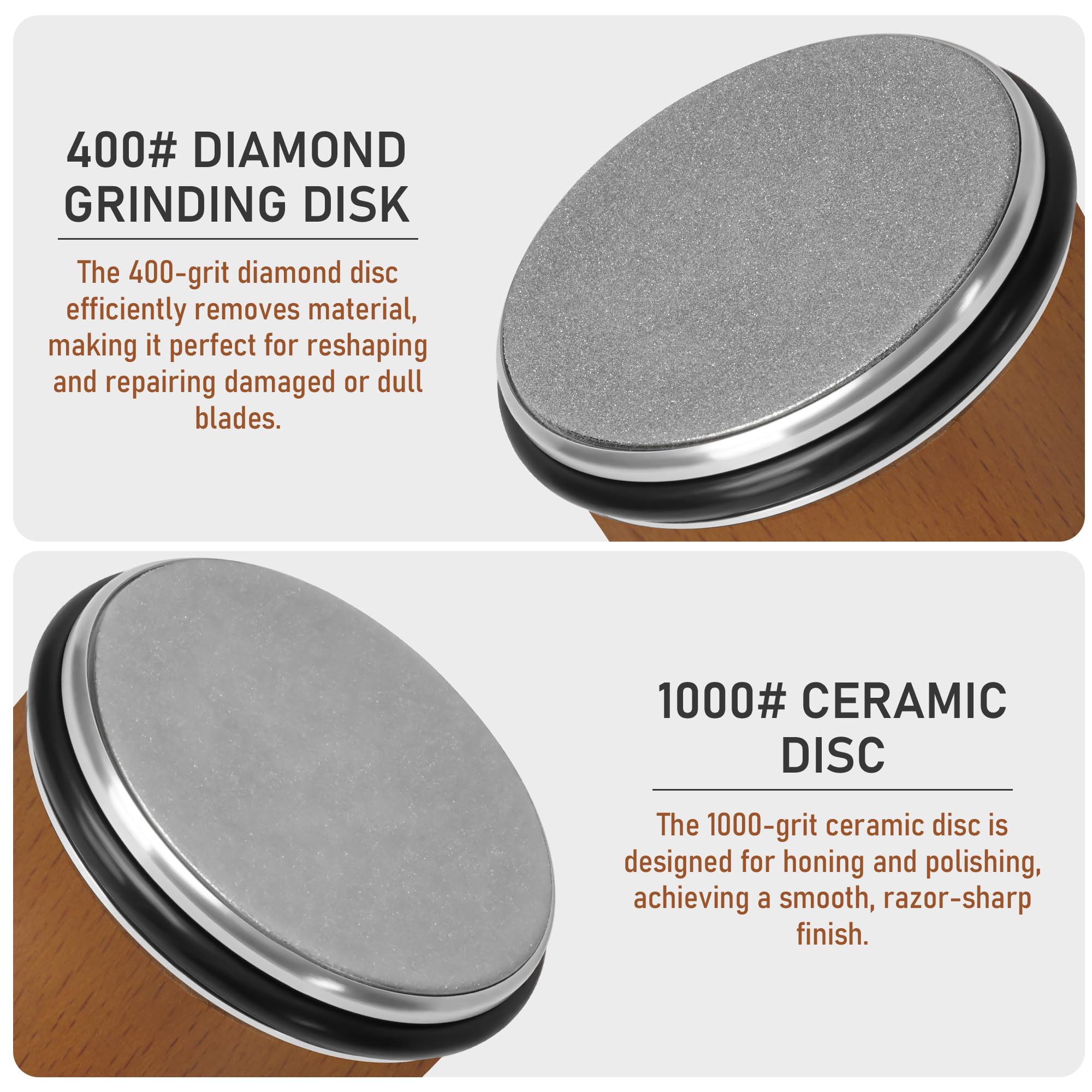Osyouk 400-grit diamond disc reshapes dull blades quickly.