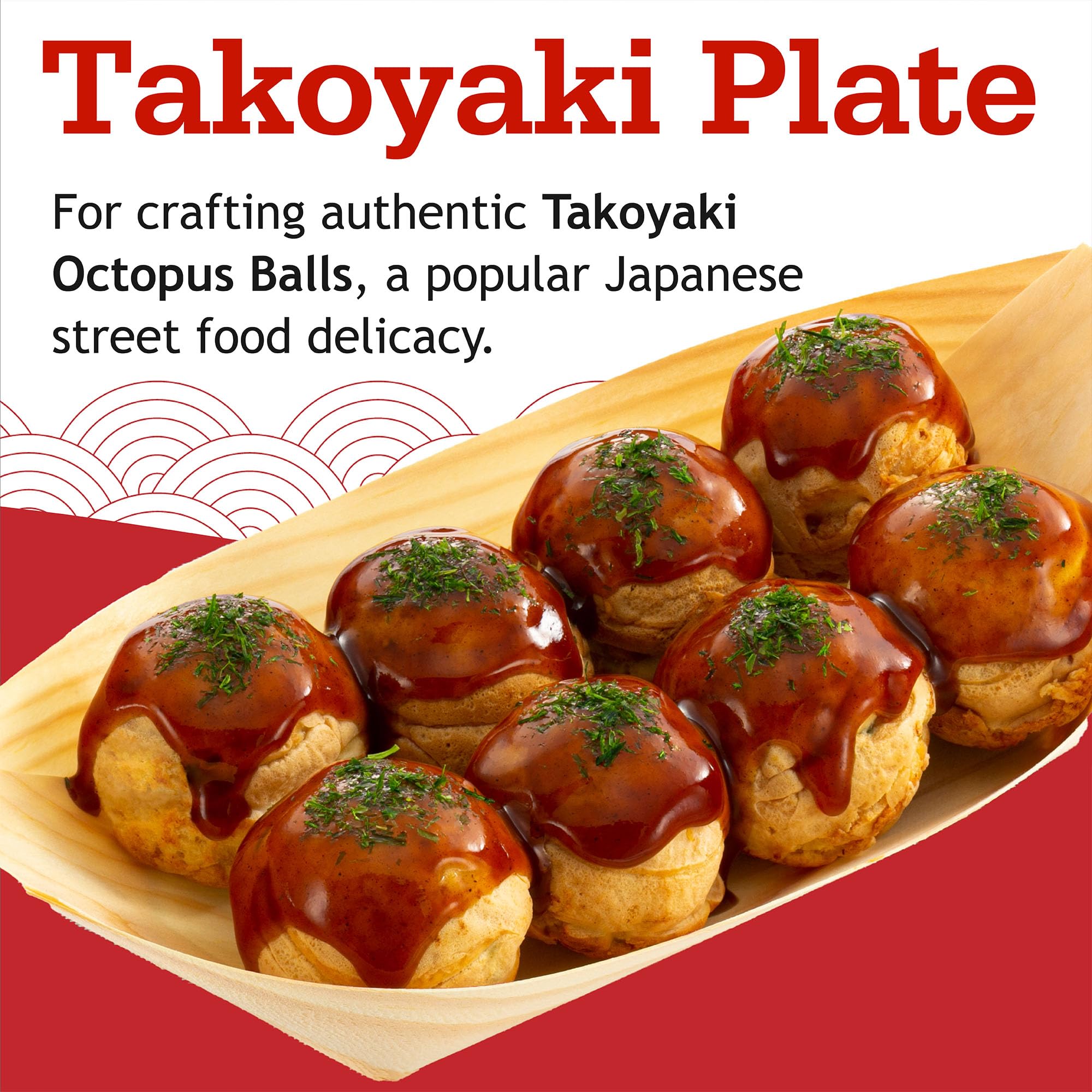Otafuku silicon-coated surface eases cleanup after batch cooking takoyaki or spheres.