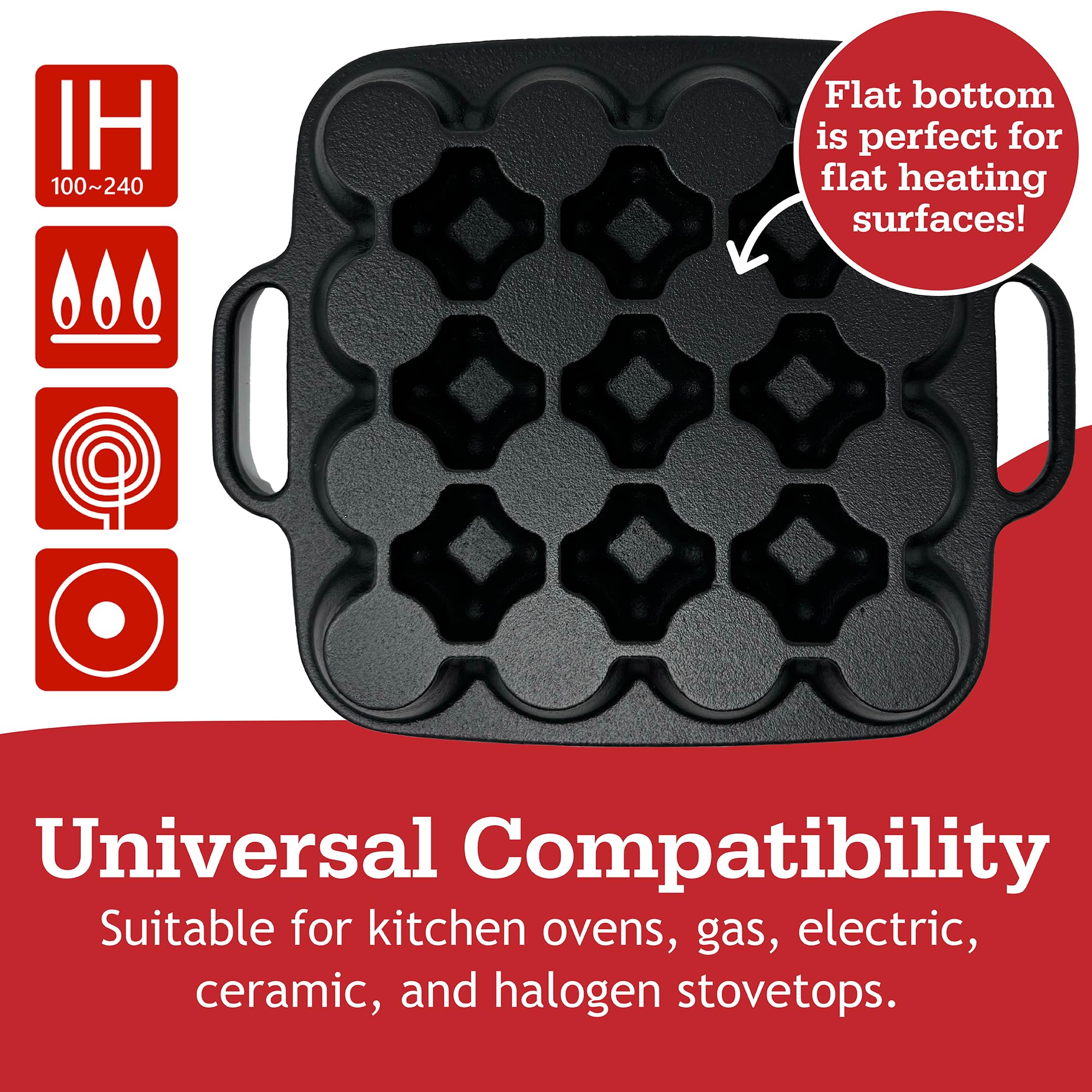 Otafuku takoyaki plate is compatible with gas, electric, ceramic, and halogen stoves.