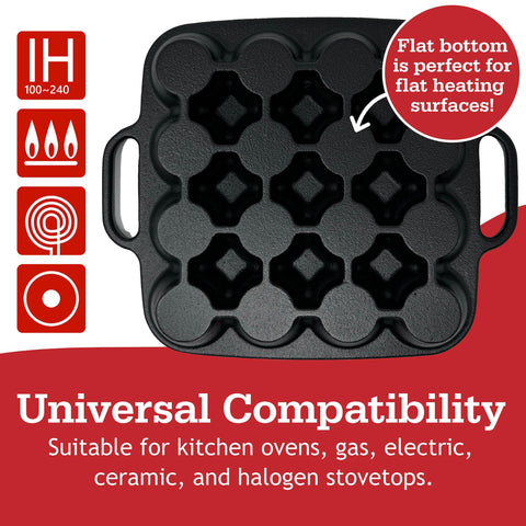 Otafuku takoyaki plate is compatible with gas, electric, ceramic, and halogen stoves.
