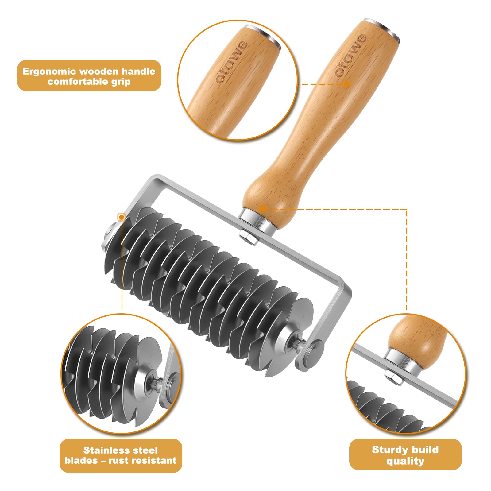 Otawe puff pastry decorator roller creates delicate, uniform decorations.