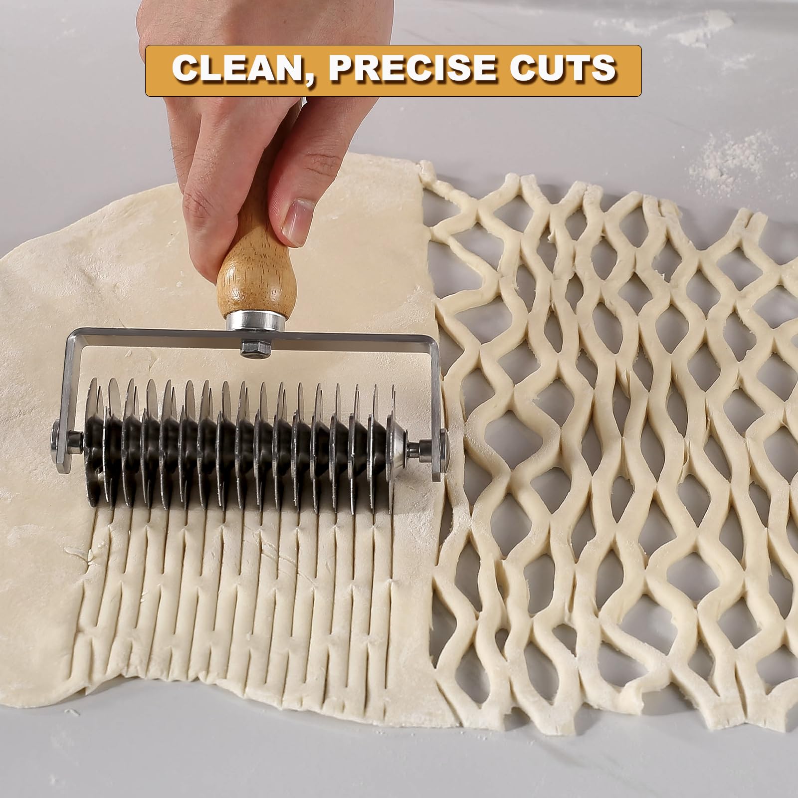 Otawe wooden handle lattice roller offers comfortable control during use.