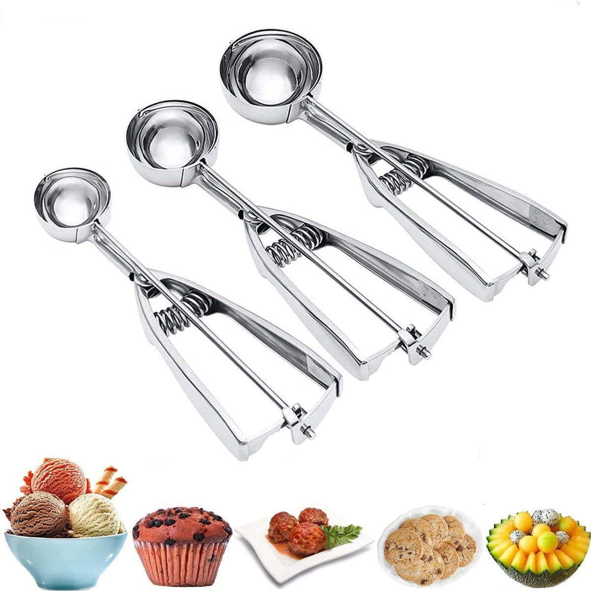 OTEHETOT ice cream scoop set trio with ergonomic trigger release for tidy servings.