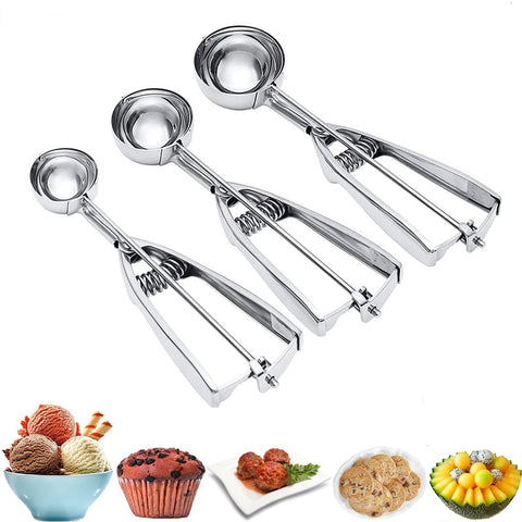 OTEHETOT ice cream scoop set trio with ergonomic trigger release for tidy servings.
