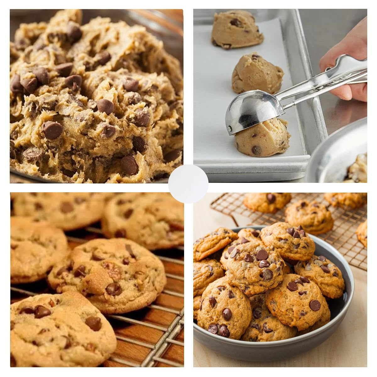 OTEHETOT stainless steel cookie scoops in three sizes for uniform dough balls.